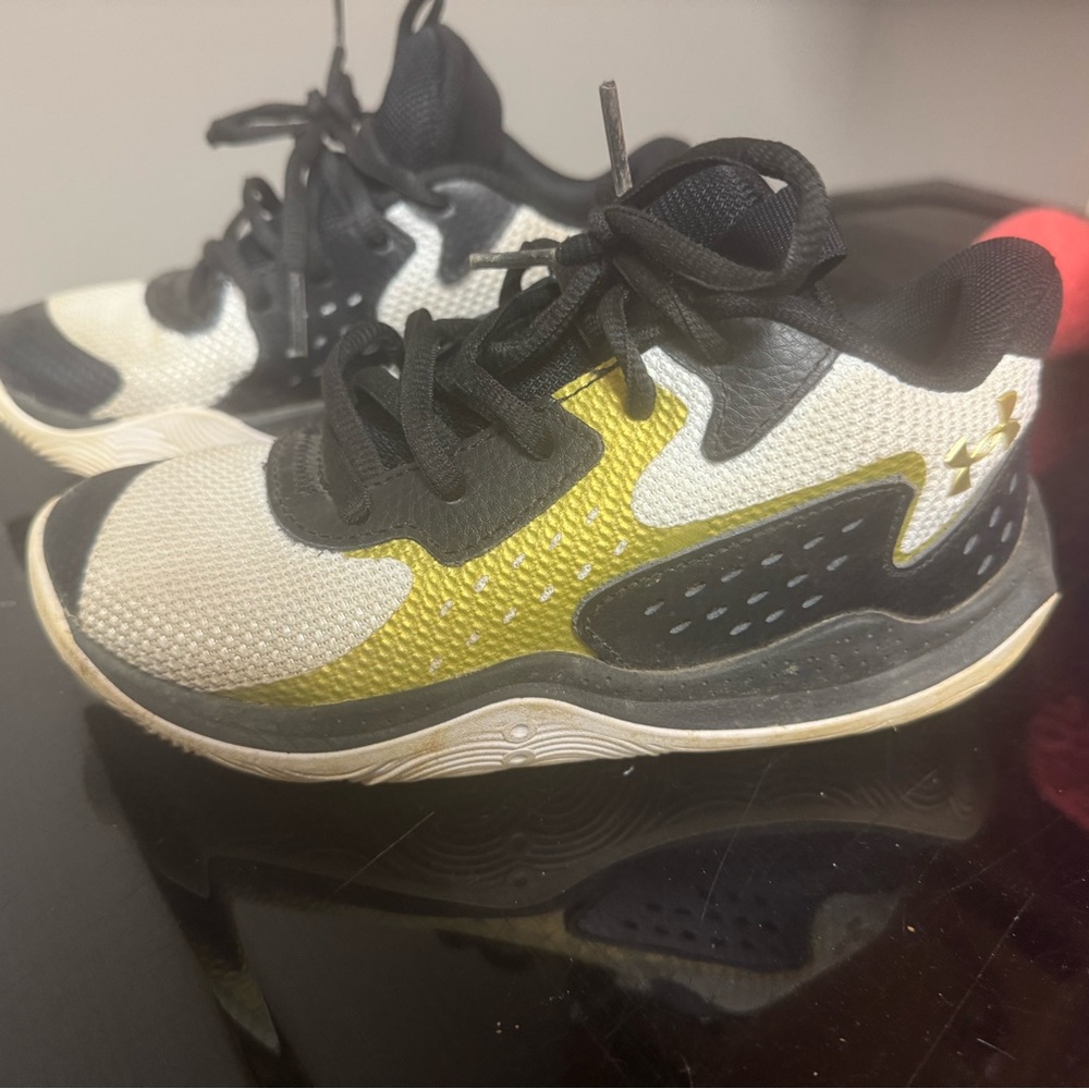 Under Armour Kids' Basketball Sneakers in Black, White, and Gold
